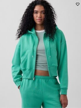 GAP Cropped Zip Hoodie in Teal Green